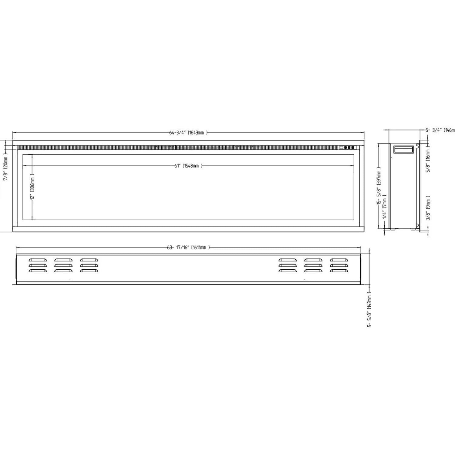 Lareira Elétrica Royal 65\" - Lareira de Parede 165 cm