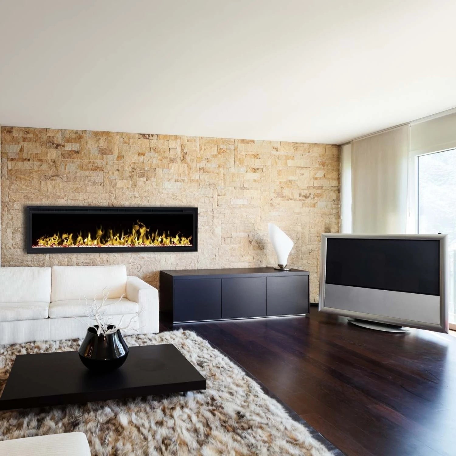 Lareira Elétrica Royal 65\" - Lareira de Parede 165 cm
