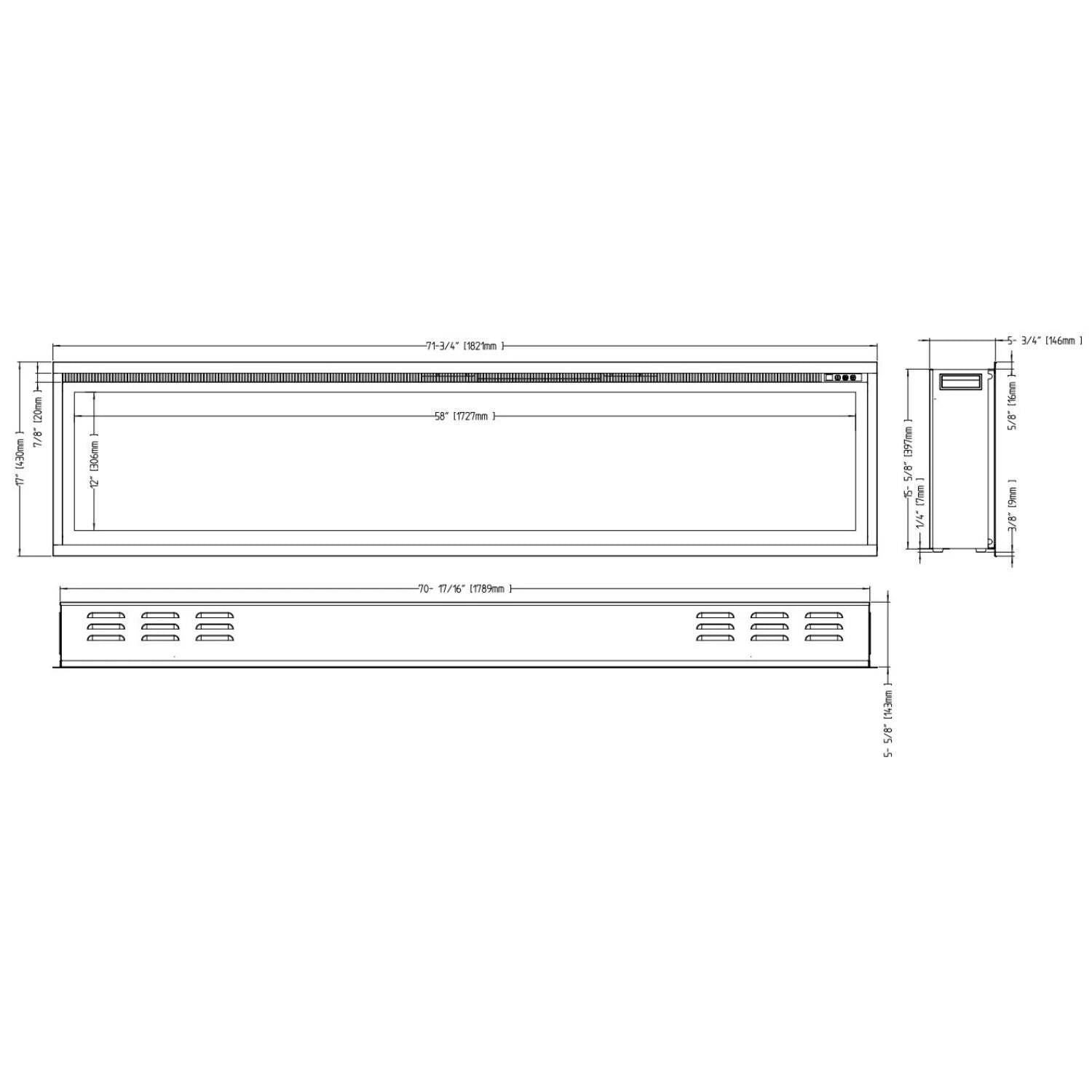 Lareira Elétrica Royal 72\" - 182 cm Lareira Montada na Parede