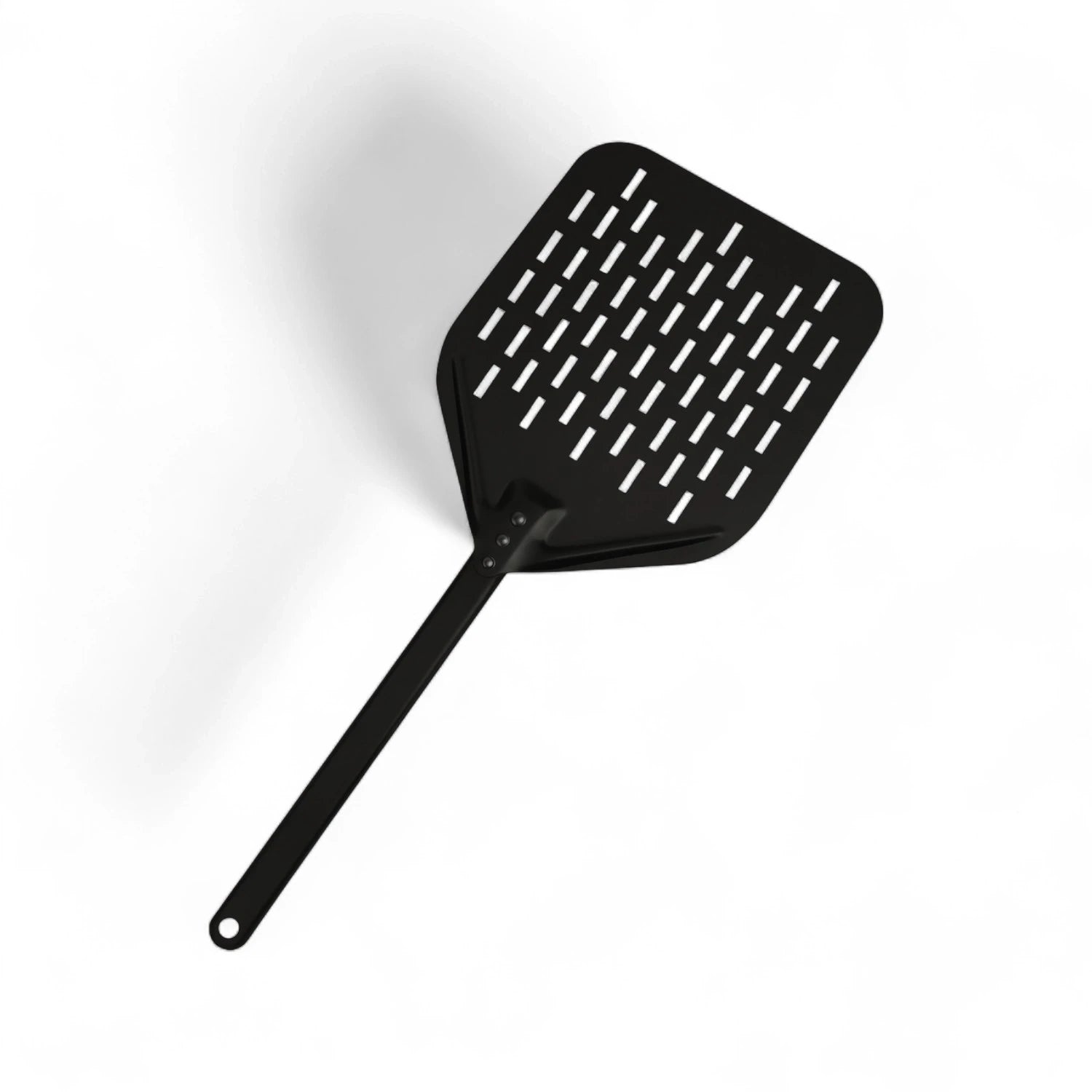 Black perforated aluminium pizza peel with detachable handle – 30 cm