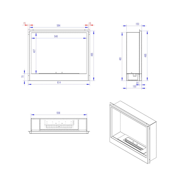 1-sided Bioethanol Fireplace Insert 600