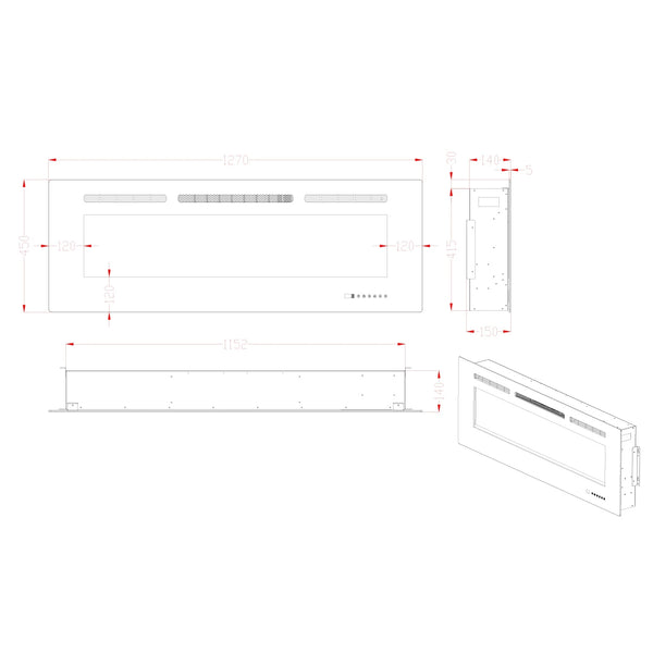 Titanite Built-In Electric Fireplace - 127 cm