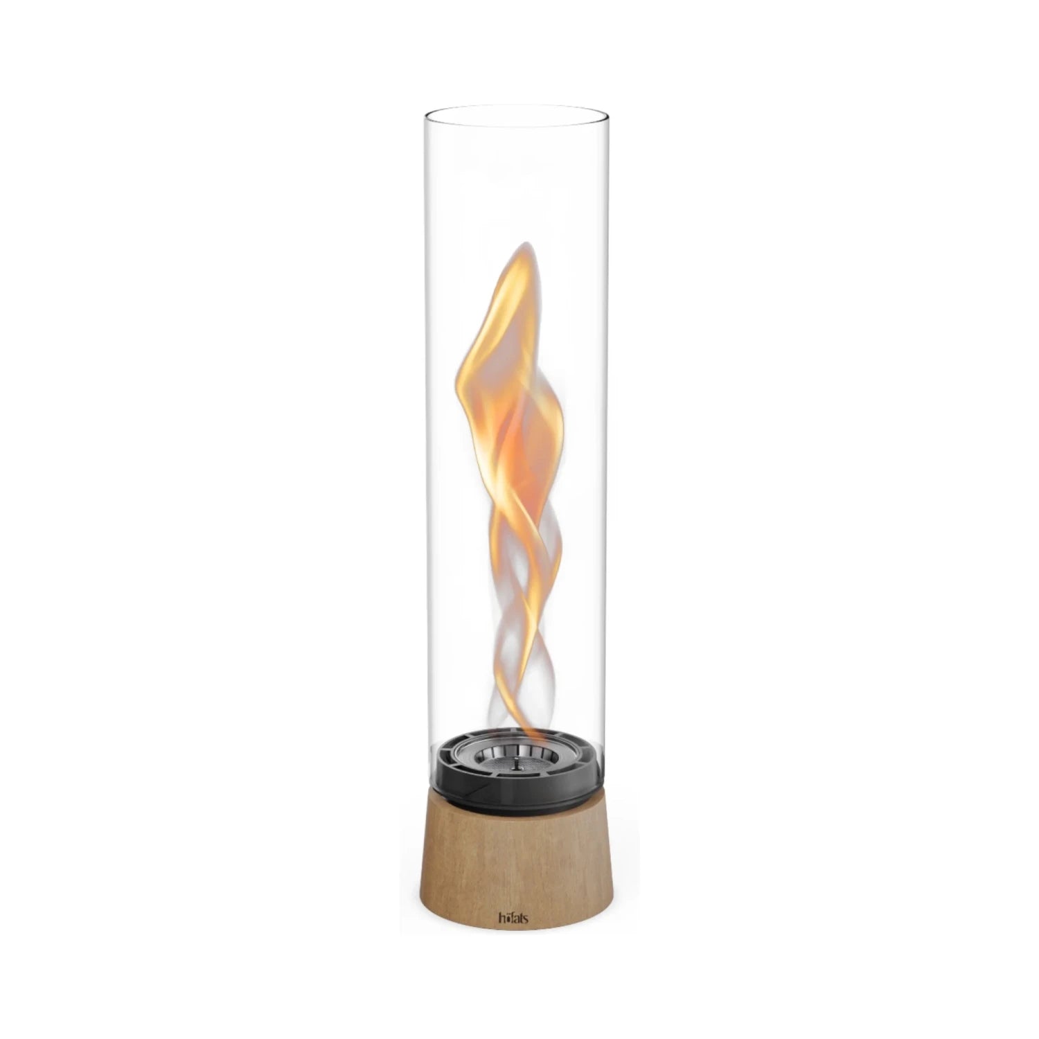 Höfats SPIN Air 900 Oak Wood Table Fireplace with Tall Cylindrical Glass