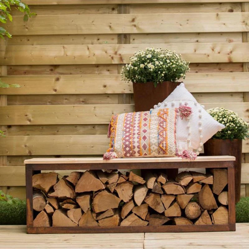Wood Storage Bench in Corten Steel