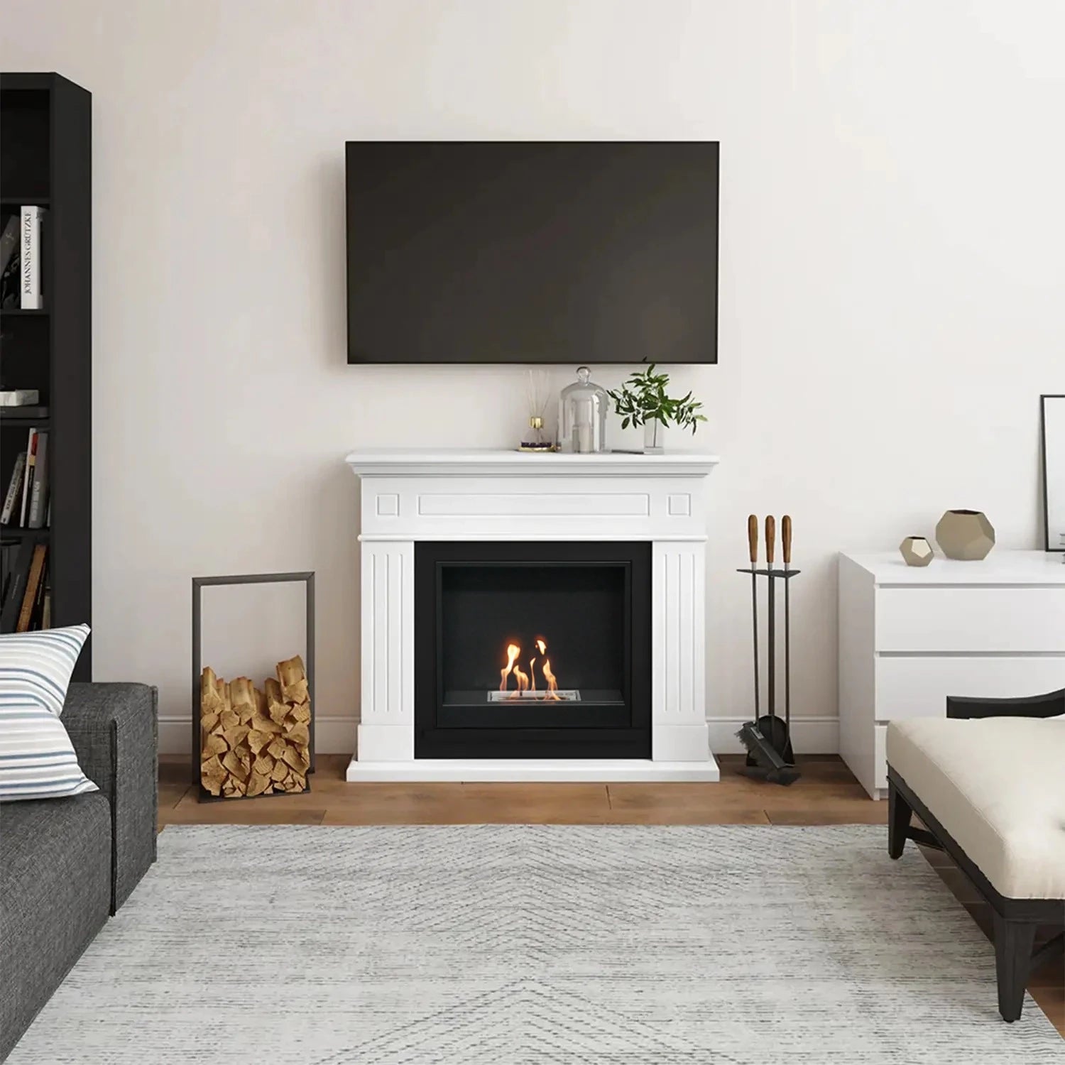 Larsen White Bioethanol Fireplace in Minimalist Design for Modern Homes