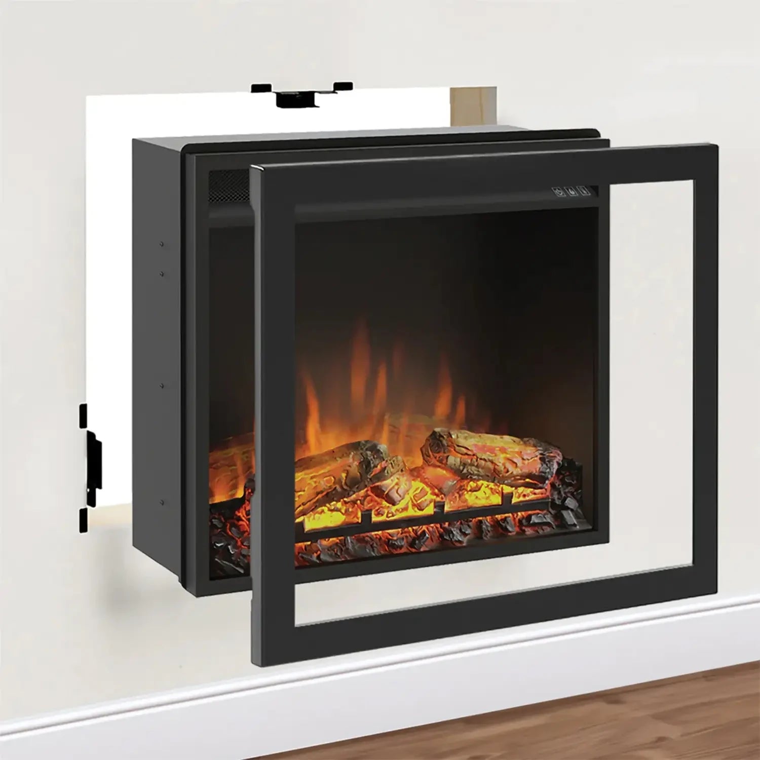 Installation frames for electric fireplace insert