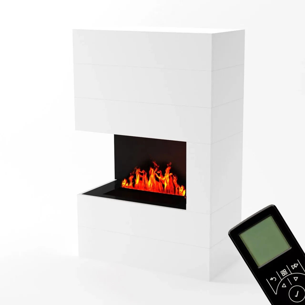 Tucholsky Right Corner White - OMC 600 | Freestanding Water Vapour Fireplace