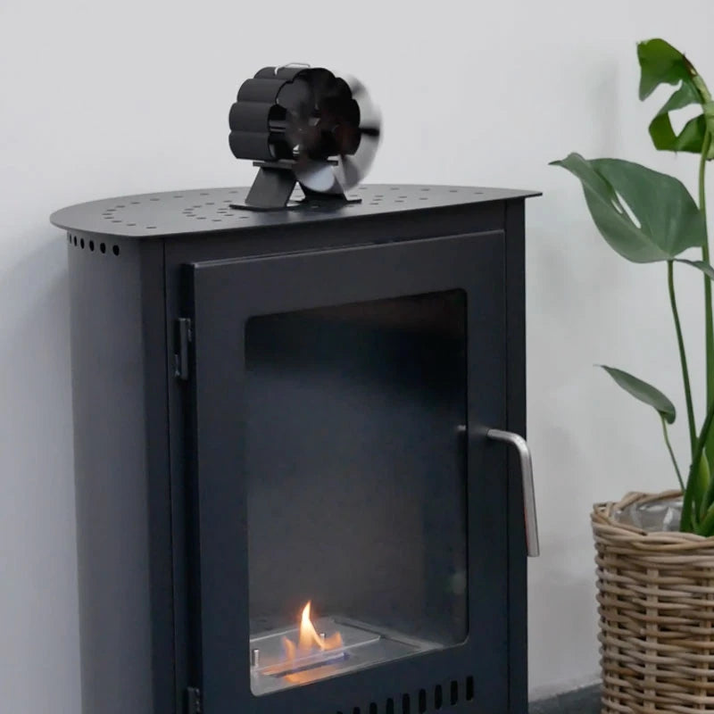 Black Heat-Powered Stove Fan – 6 Blades | Steel