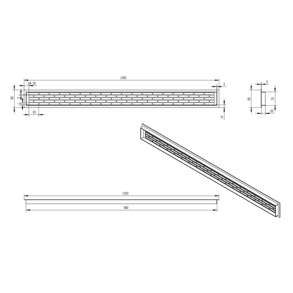 Ventilation Grill Black - 100x9 cm - 450 cm²