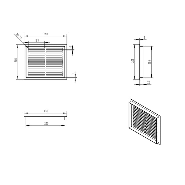 Ventilation Grille Black - 25x20.5 cm - 210 cm²