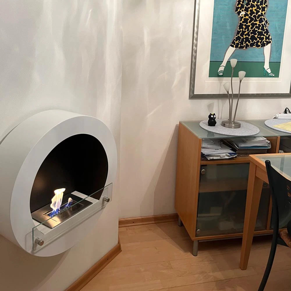 White Round Wall Mounted Bioethanol Fireplace